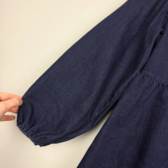 Aaron & Amber Babydoll Ribbon Tie Denim Mini Dress - Picture 4 of 7